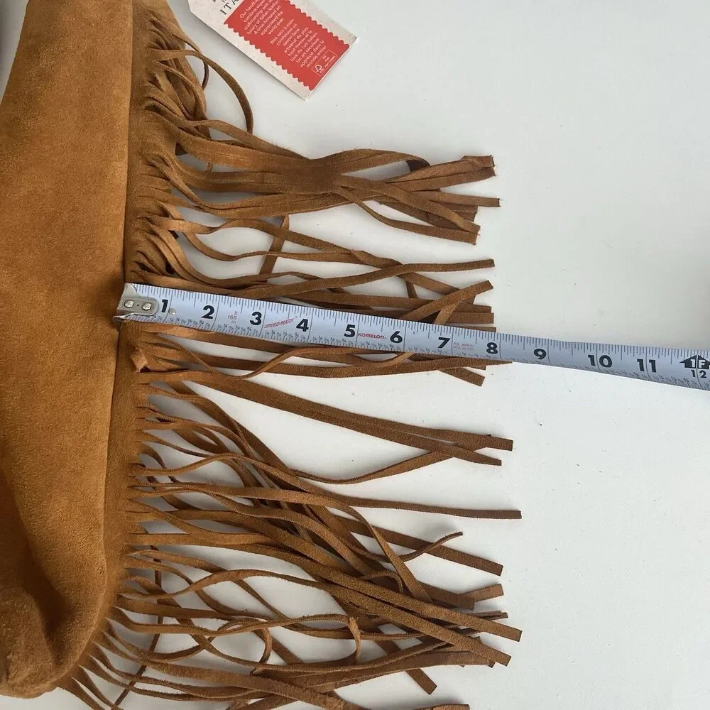 Divina Firenze Brown Suede Fringe Hobo Tote Bag Made In Italy Western Boho NWT - Picture 14 of 14